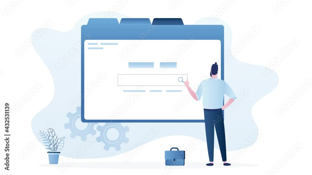 Web interface, search field. Male user searching data in internet browser. 4K footage. Businessman clicking on webpage.