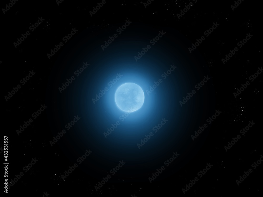 blue star in space, alien star on a black background 3d illustration