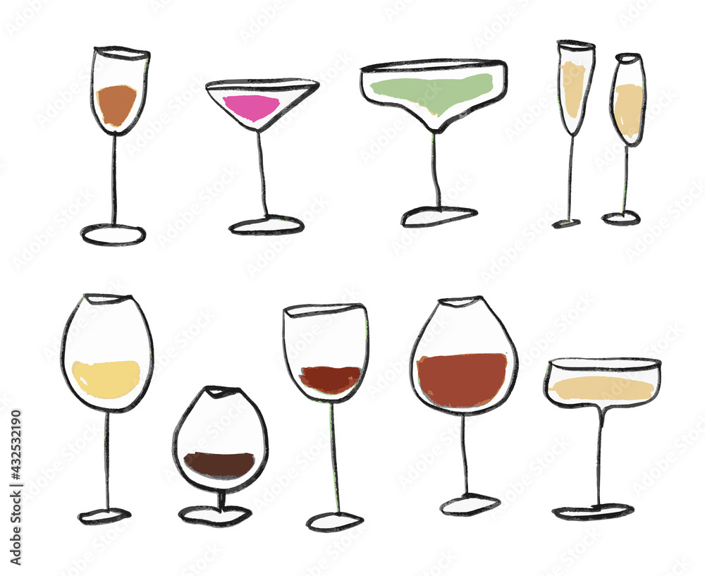 Wine and cocktails . Vector illustration. Doodle style Wine and cocktails . Vector illustration. Doodle style