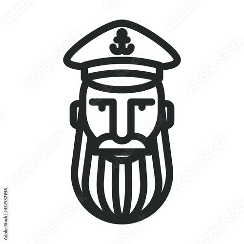 Bearded ship captain icon. Sailor head logo