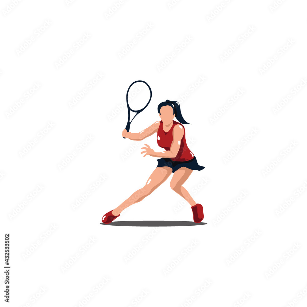 sport woman swing his tennis racket - tennis athlete cartoon isolated on white