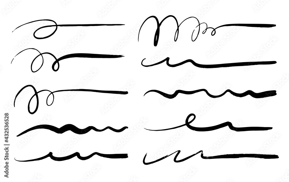 Set of hand drawn scribble pen lines.Doodles, ink brushes.Set of vector grunge brushes. Collection of strokes of markers.  - obrazy, fototapety, plakaty 