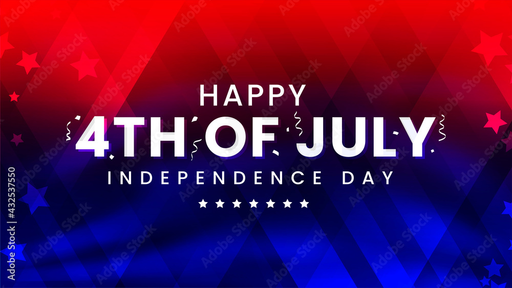 Celebrating 4th of July independence day modern contemporary design with confetti on trendy red and blue American flag color background with stars.
 - obrazy, fototapety, plakaty 