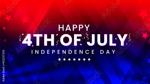 Celebrating 4th of July independence day modern contemporary design with confetti on trendy red and blue American flag color background with stars.
