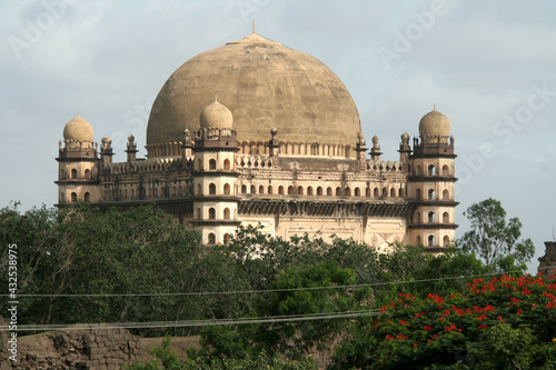 Closeup shot of a view of Gol Gumbaz and its big dome in Bijapur in Karnataka in India