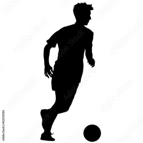 silhouettes of soccer players with the ball on white background