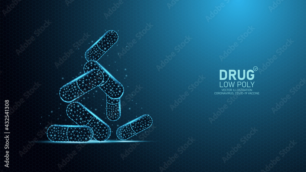 Pill capsule abstract low poly polygon falling on blue Medical, pharmacy, health, vitamin, antibiotic, pharmaceutical Pharmacy Treatment Concept Vector Illustration Pill capsule abstract low poly polygon falling on blue Medical, pharmacy, health, vitamin, antibiotic, pharmaceutical Pharmacy Treatment Concept Vector Illustration