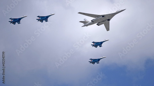 Fotografering MOSCOW, RUSSIA - MAY 7, 2021: Avia parade in Moscow