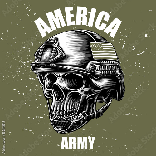 army skull and an america flag on helmet