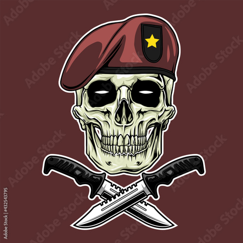 symbol military skull in the red beground