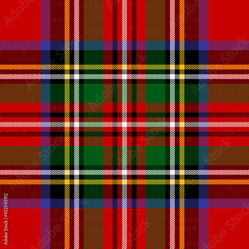 Tartan plaid pattern Royal Stewart in red, green, blue, yellow, white. Traditional Christmas and New Year large check vector for blanket, duvet cover, other classic winter fashion textile print. photo