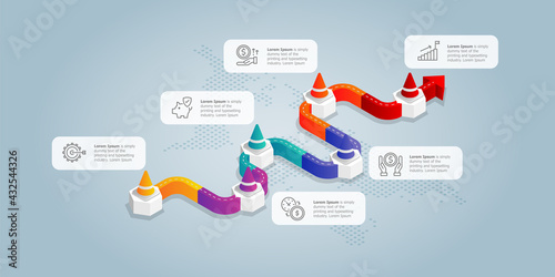 road isometric infographics presentation element template
