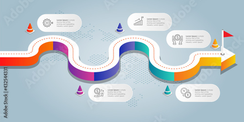 road isometric infographics presentation element template