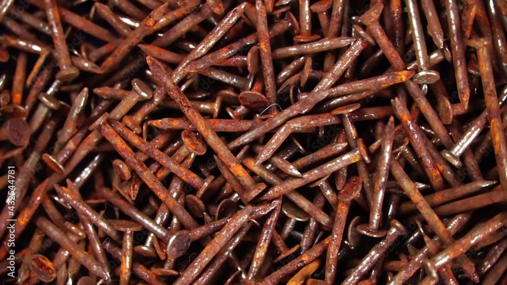 Rusty nail, Many rusted nails, Group of Iron rust, Metal surface becomes brown from deterioration.	