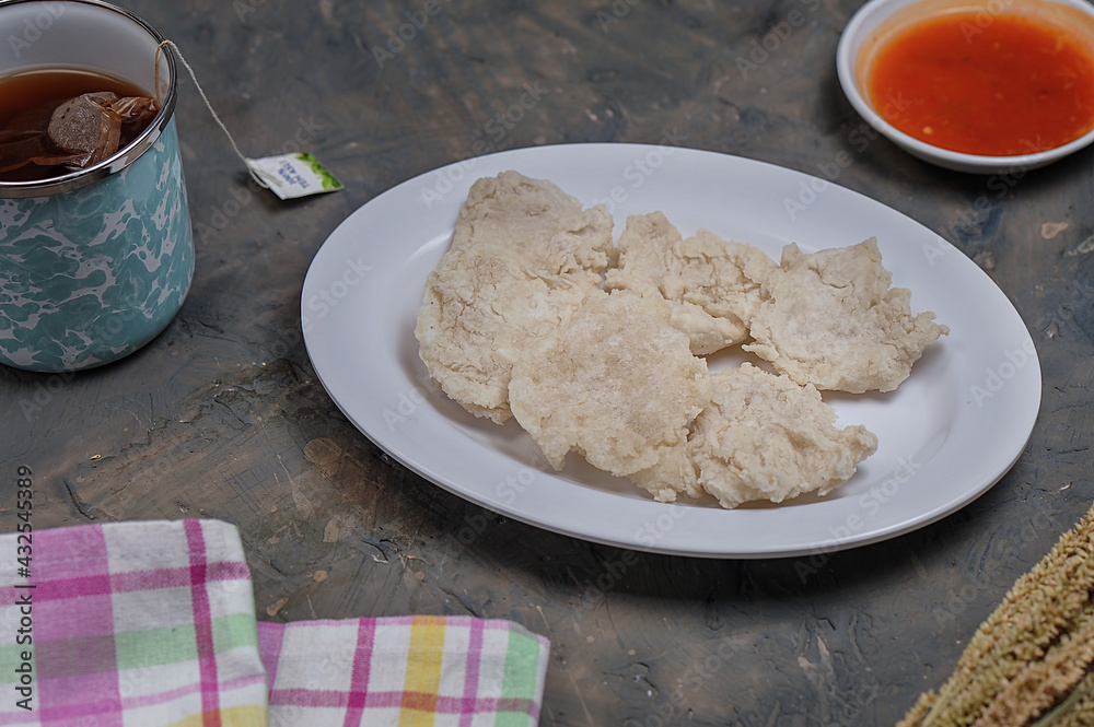 Cireng bumbu rujak. indonesian traditional food made from tapioca flour is given spices such as garlic, salt, pepper and is cooked by frying. Cireng bumbu rujak. indonesian traditional food made from tapioca flour is given spices such as garlic, salt, pepper and is cooked by frying.