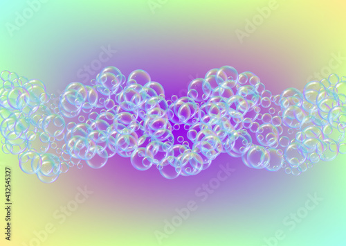 Bubble foam. Detergent and shampoo suds for bath. Soap.
