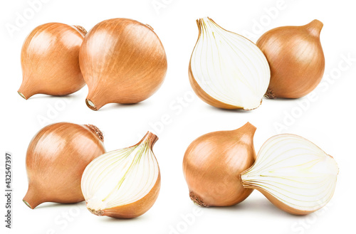 Delicious onions collection, isolated on white background