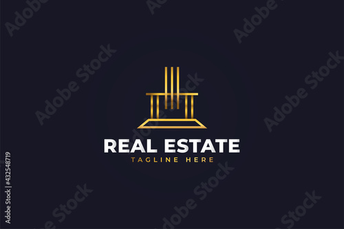 Luxury Gold Real Estate Logo. Construction, Architecture or Building Logo Design