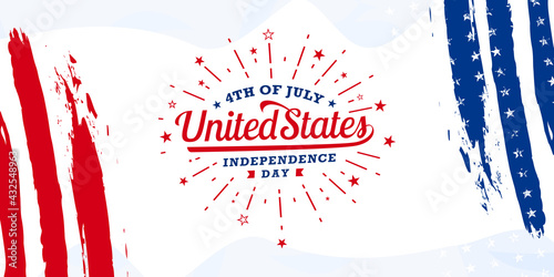 Happy 4th of July, united states of America independence day with firework starburst on red and blue grunge brush stripes design use for sale banner, discount banner, advertisement banner, etc.

