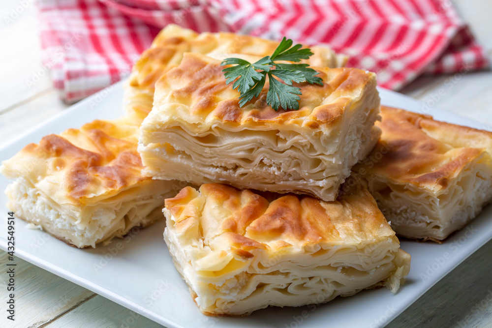 Delicious Turkish food; Tray pastry; (Turkish name; Su boregi) Delicious Turkish food; Tray pastry; (Turkish name; Su boregi)