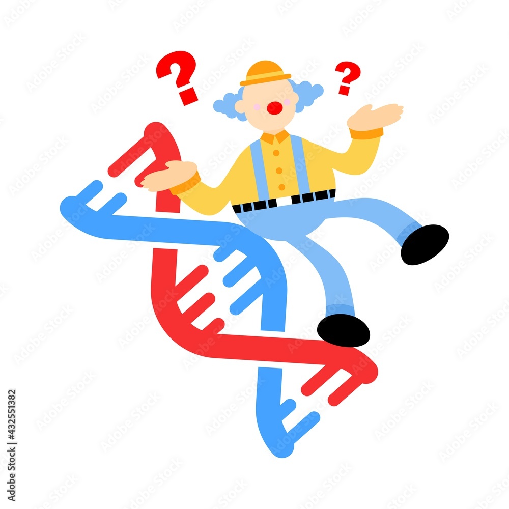 clown carnival research genetic heredity double helix structure part cartoon doodle flat design style vector illustration
