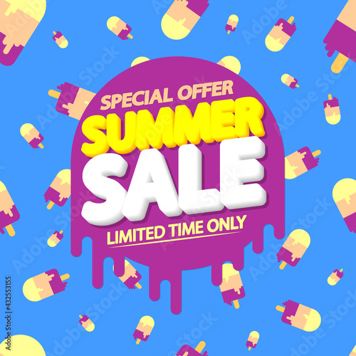 Summer Sale, poster design template, special offer, discount banner, vector illustration