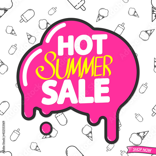 Hot Summer Sale, poster design template, discount banner, vector illustration