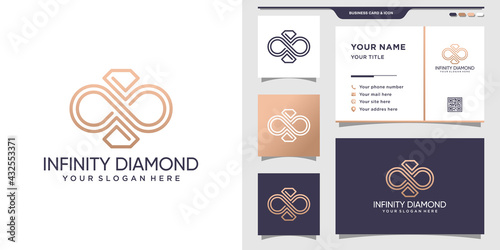 Diamond logo combined with infinity style, Logo icon template and business card design Premium Vector