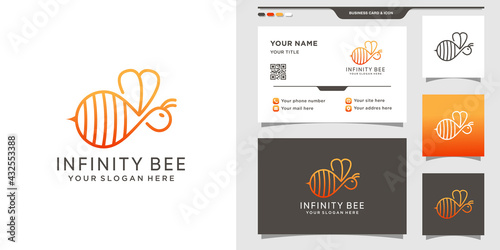 Honey bee logo with infinity style and business card design Premium Vector