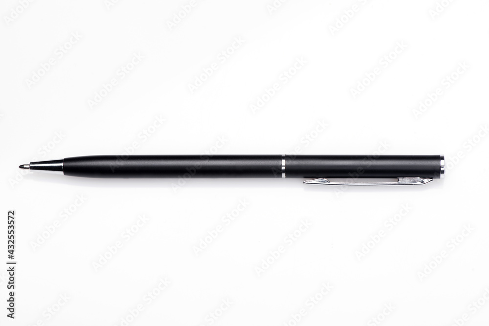Ballpoint pen on a white background, black metal pen. Ballpoint pen on a white background, black metal pen.