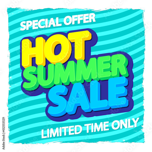 Hot Summer Sale, poster design template, discount banner, special season offer, vector illustration