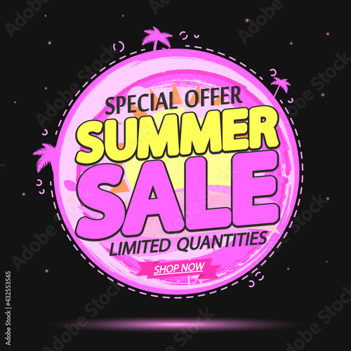 Summer Sale, poster design template, special offer, discount banner, vector illustration