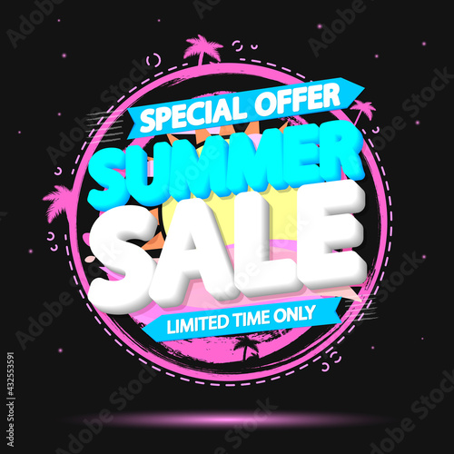 Summer Sale, poster design template, special offer, discount banner, vector illustration