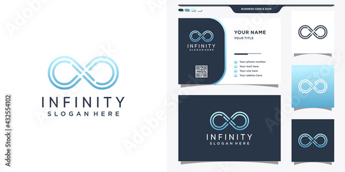 Infinity logo in line art style and business card design Premium Vector