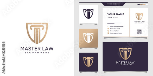Law logo with Shield style. Law logo template and business card design Premium vector
