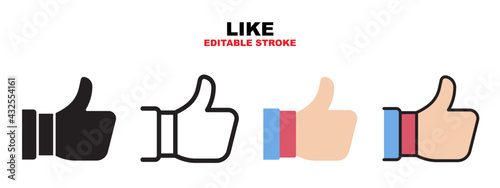 Like icon set with different styles. Icons designed in filled, outline, flat, glyph and line colored. Editable stroke and pixel perfect. Can be used for web, mobile, ui and more.