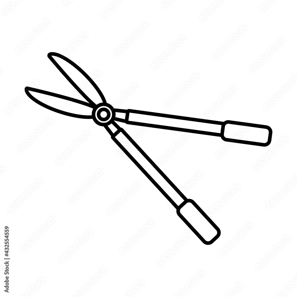 Garden shears, pruner, icon isolated on white background. Garden tools, household plot, agricultural work. Gardening, housekeeping. Template, logo for banners, websites, printing. Vector illustration Garden shears, pruner, icon isolated on white background. Garden tools, household plot, agricultural work. Gardening, housekeeping. Template, logo for banners, websites, printing. Vector illustration