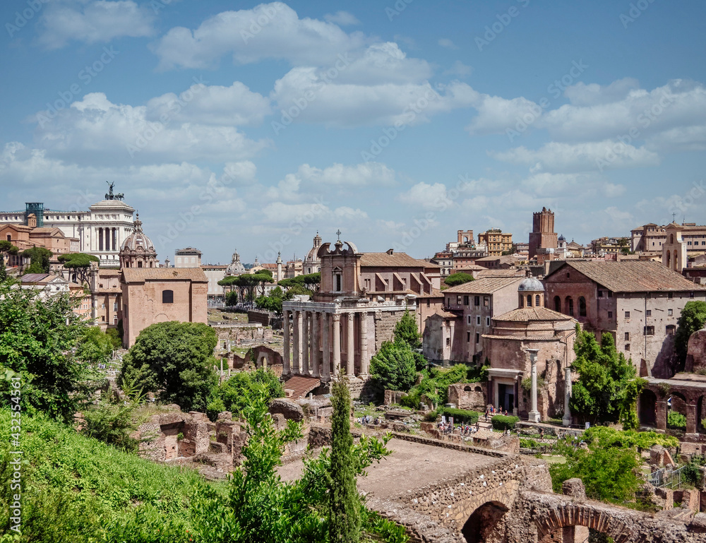 Rome Italy, picturesque panoramic view of the Roman forum