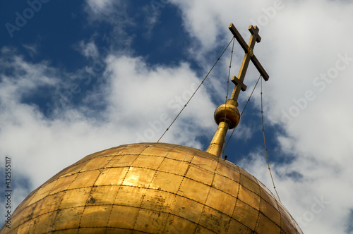 Golden dome of the Assumption Cathedral. This Russian Orthodox church dedicated to the Dormition of the Theotokos was originally the personal chapel for the Muscovite tsars.