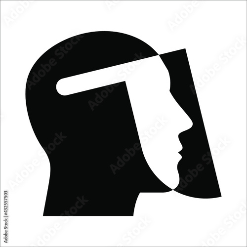 Face shield icon. Transparent plastic mask. Protection from Covid-19. Vector illustration on white background.