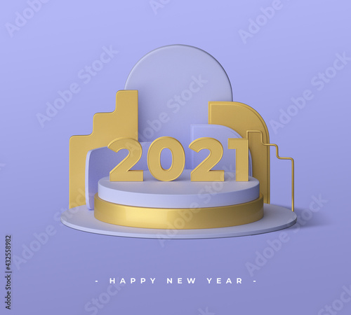 Happy new year 2021 with 3d typography object rendering photo