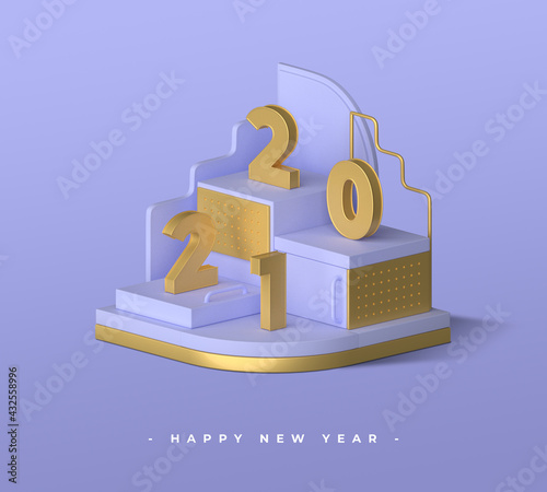 Happy new year 2021 with 3d typography object rendering photo