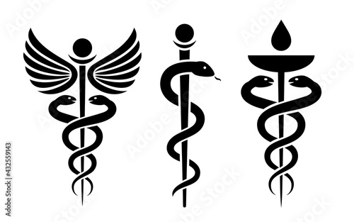 Caduceus medical snake vector icon