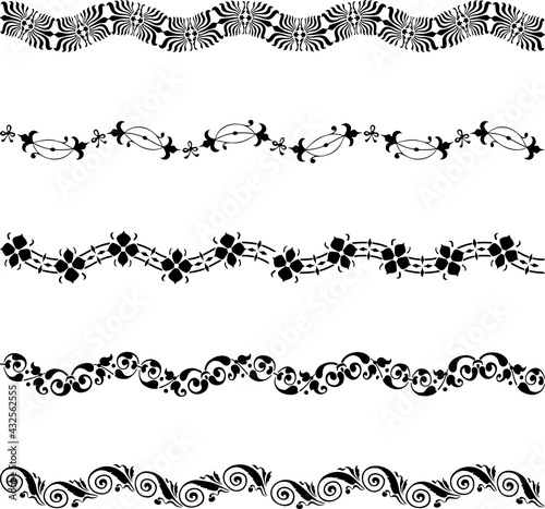 Vector drawing of set various decorative wavy borders