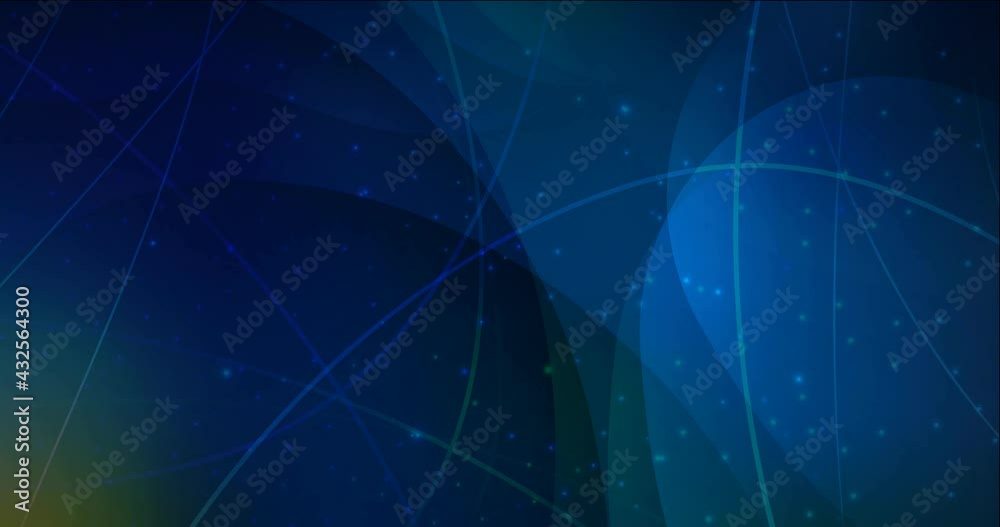 4K looping dark blue, green video sample with colored lines, dots. Decorative moving design in abstract style with lines. Clip for mobile apps. 4096 x 2160, 30 fps.