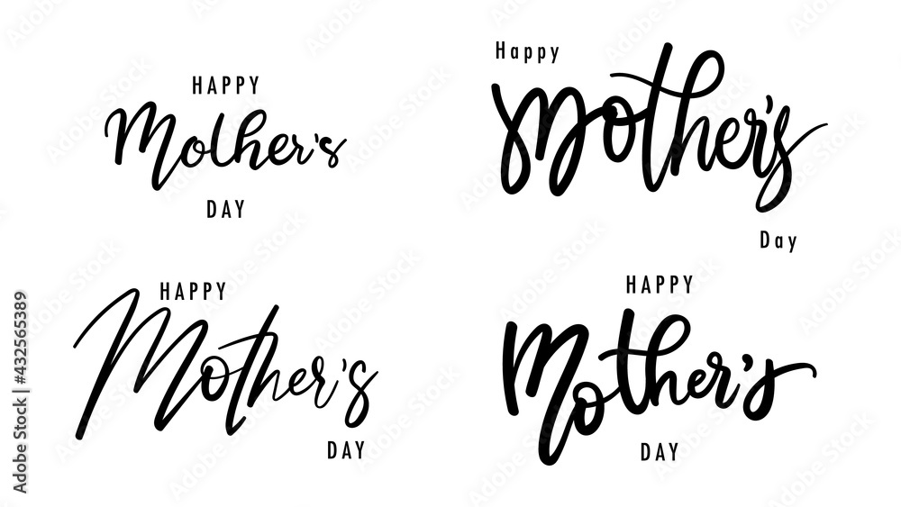 Collections set one Happy Mother's Day hand-drawn calligraphy set, isolated on white background, Vector illustration EPS 10
