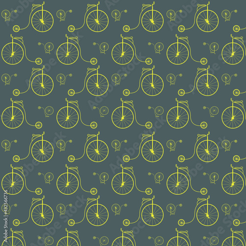 seamless velocipedo pattern. yellow on gray background. motive world bicycle day photo