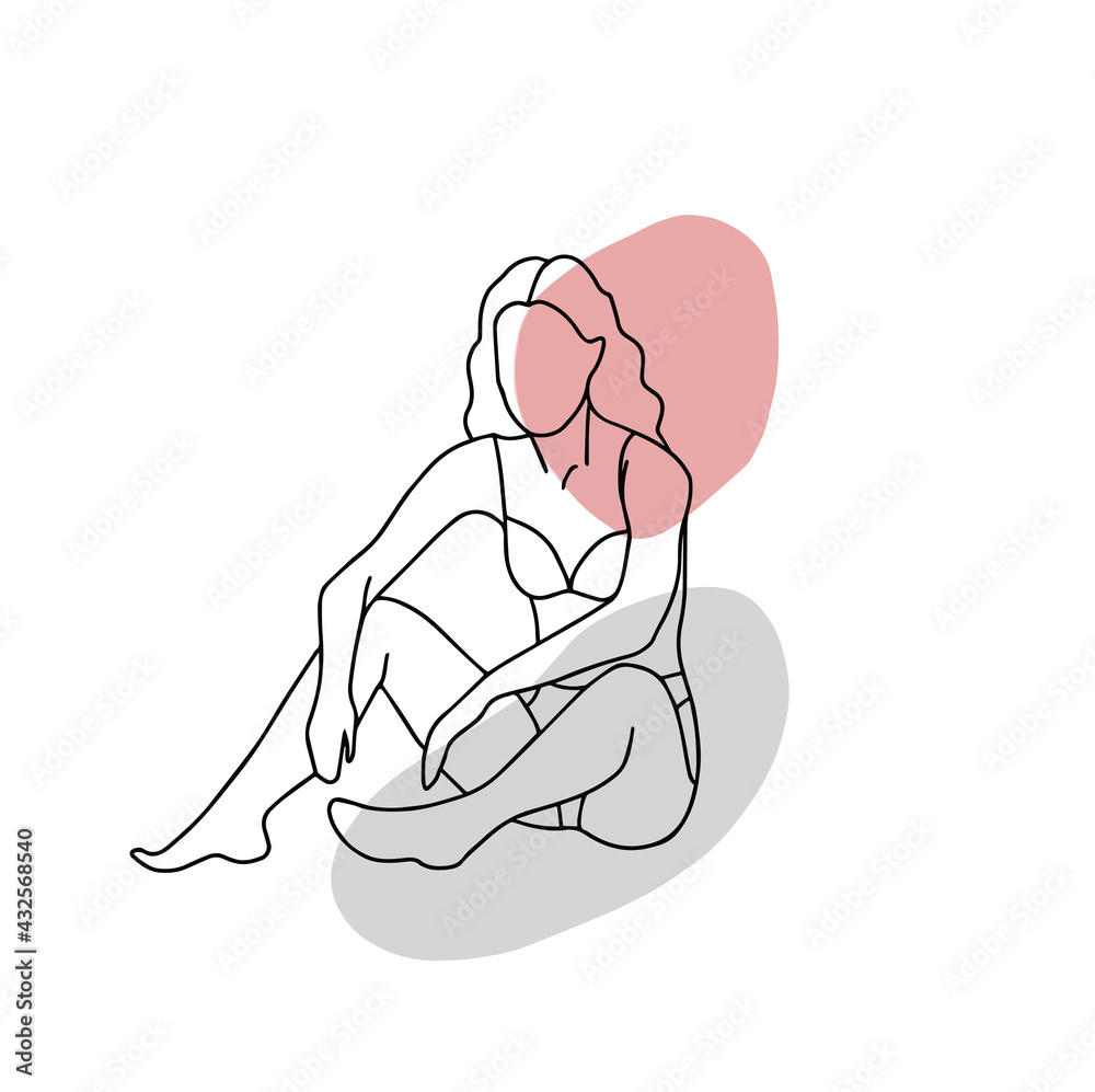 Beautiful female body. Minimalistic Black Lines Drawing. Female Figure Continuous One Line Abstract Drawing.  Naked Body Art. Vector Illustration for spa salon  t shirt social net stories, beauty logo