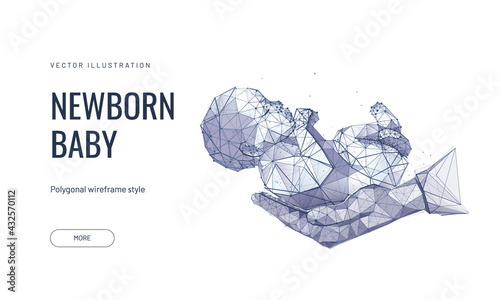 Infant in hand futuristic polygonal vector illustration isolated on white background. Concept for obstetric center or gynecologist, symbol of pregnancy and motherhood