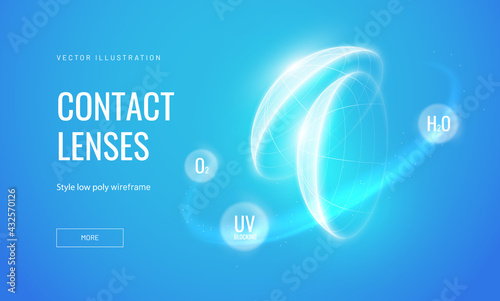 Eye contact lenses in a futuristic wireframe style. Protection of lenses from external influences. The concept of new technologies in the field of optics. Vector illustration.